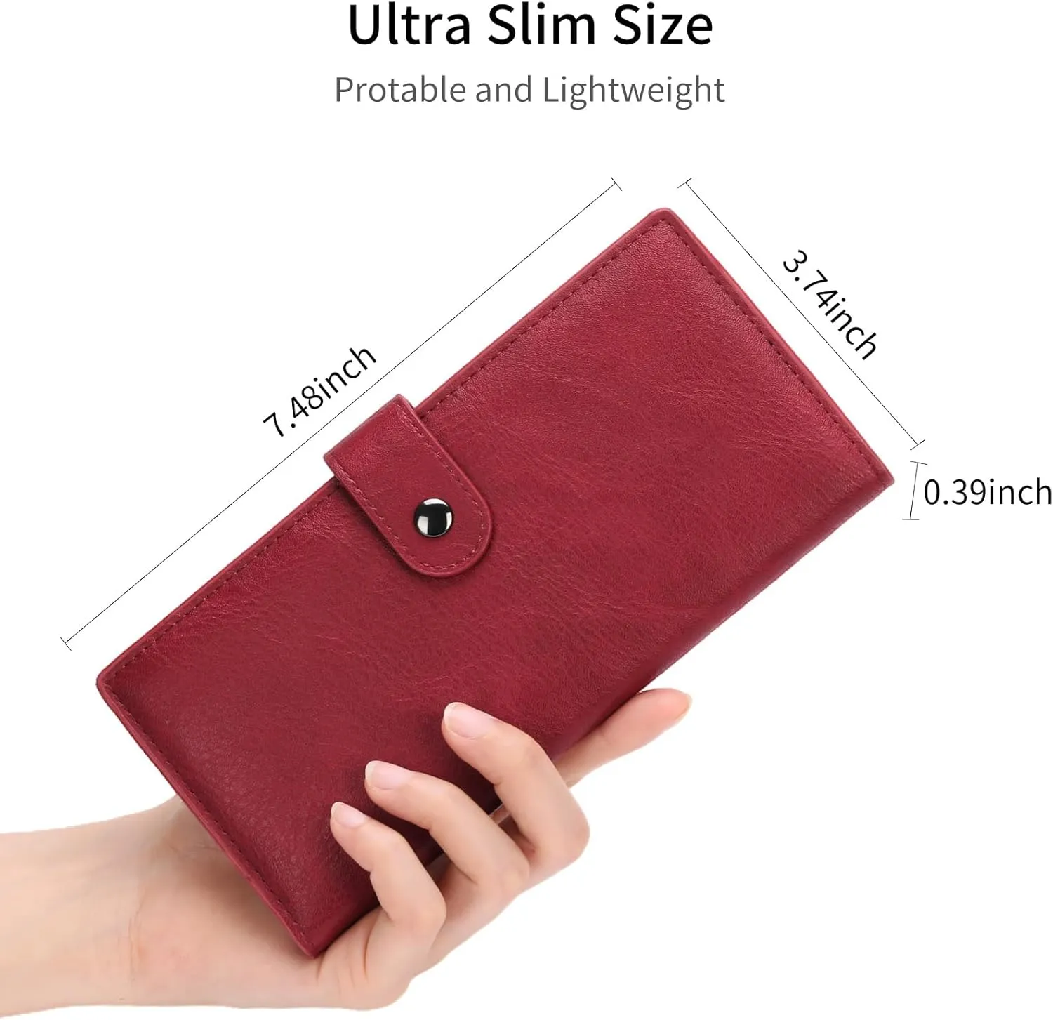 Slim Wallet Women Leather RFID Blocking Credit Card Holder Bifold Thin Long Purse with Zipper Pocket with ID Window