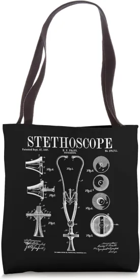 Stethoscope Old Vintage Patent Drawing Print Doctor Nurse Tote Bag