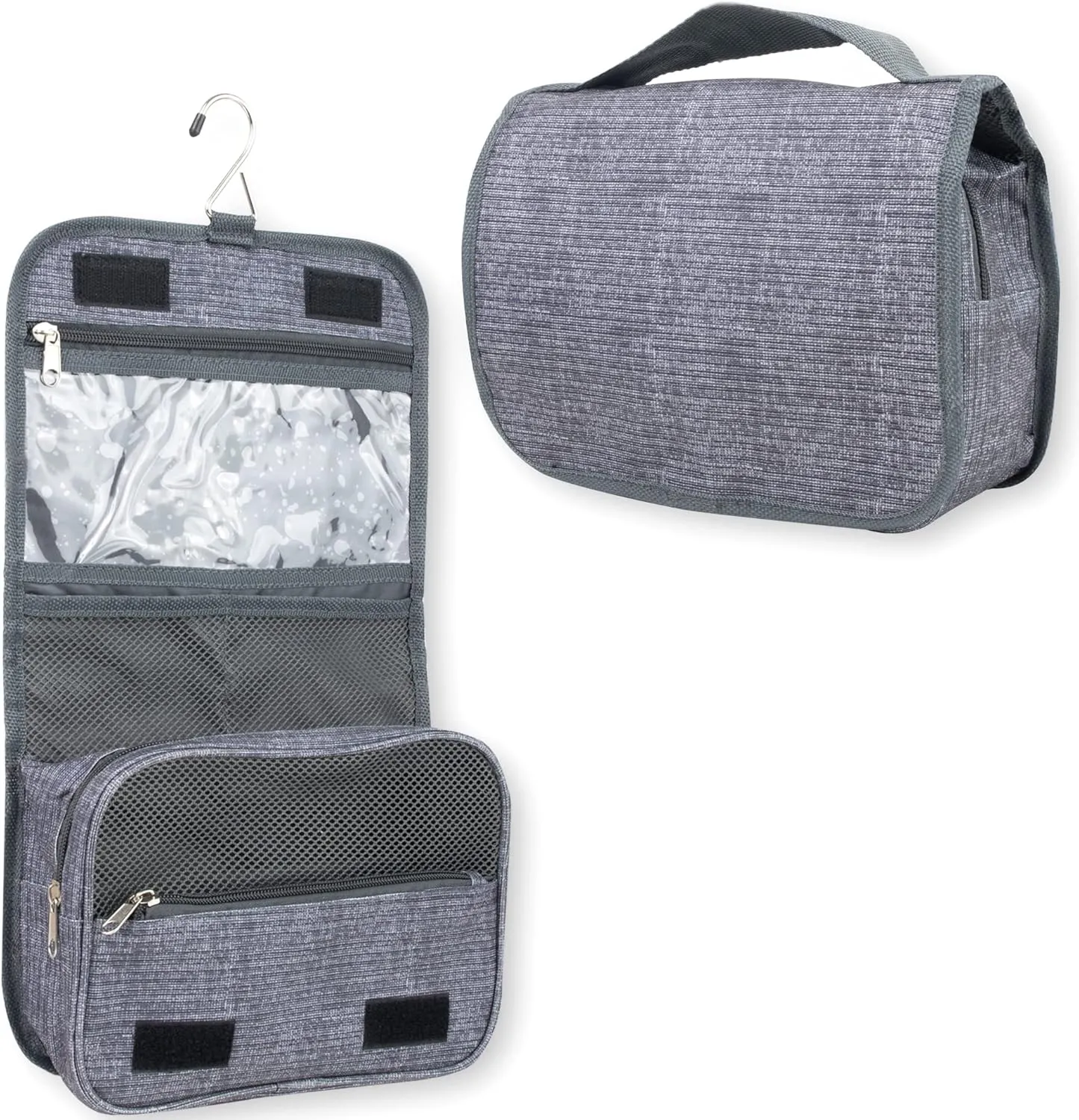 Summit Ridge Multi Pocket Hanging Toiletry Bag Travel Bag with Hanging Hook, Water-resistant Makeup Cosmetic Bag Travel Organizer for Accessories, Shampoo, Toiletries (Grey)