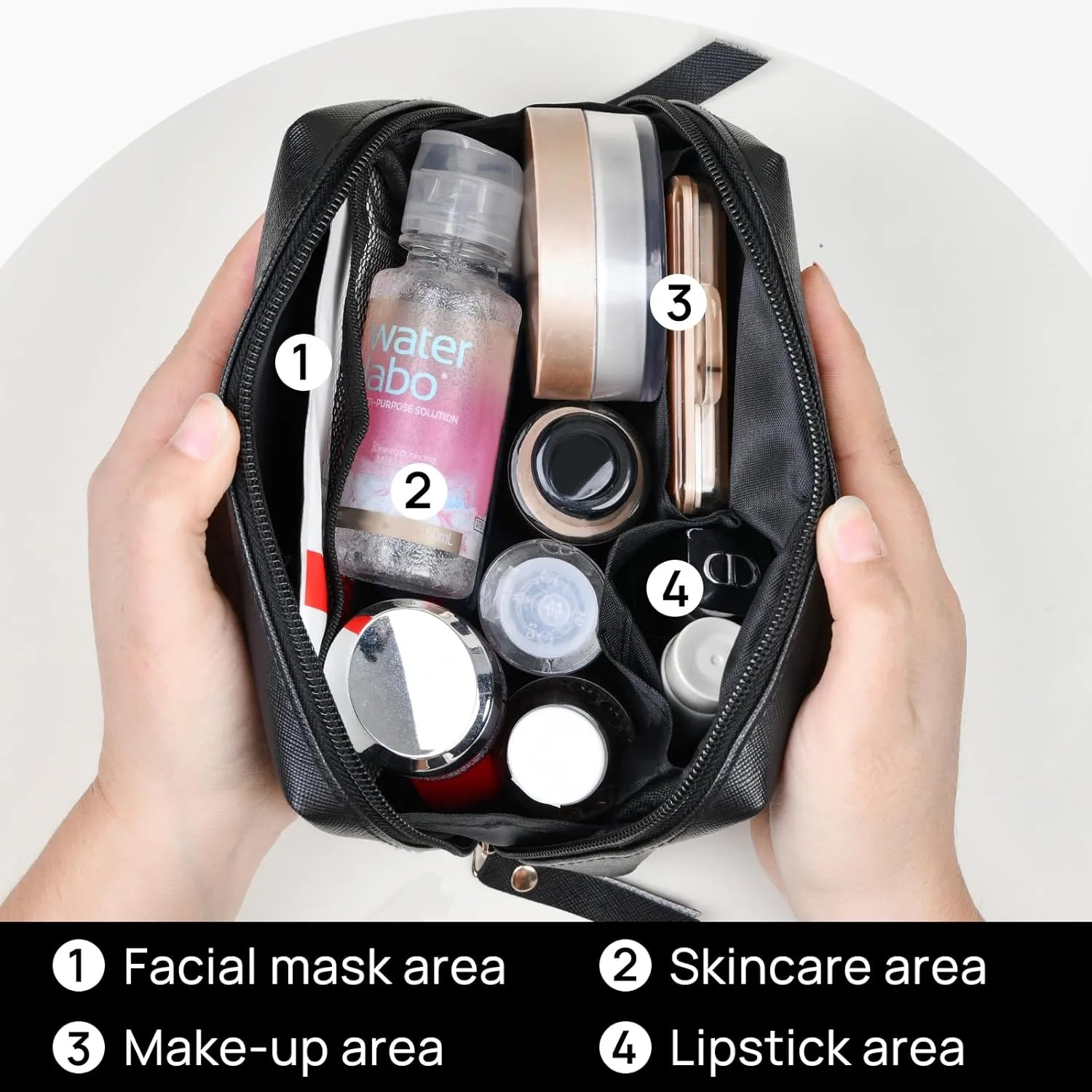 Topwey Black Makeup Bag, Travel Essentials Cosmetic Bags for Women, Waterproof Portable Pouch travel toiletry bag with Divider (Small)
