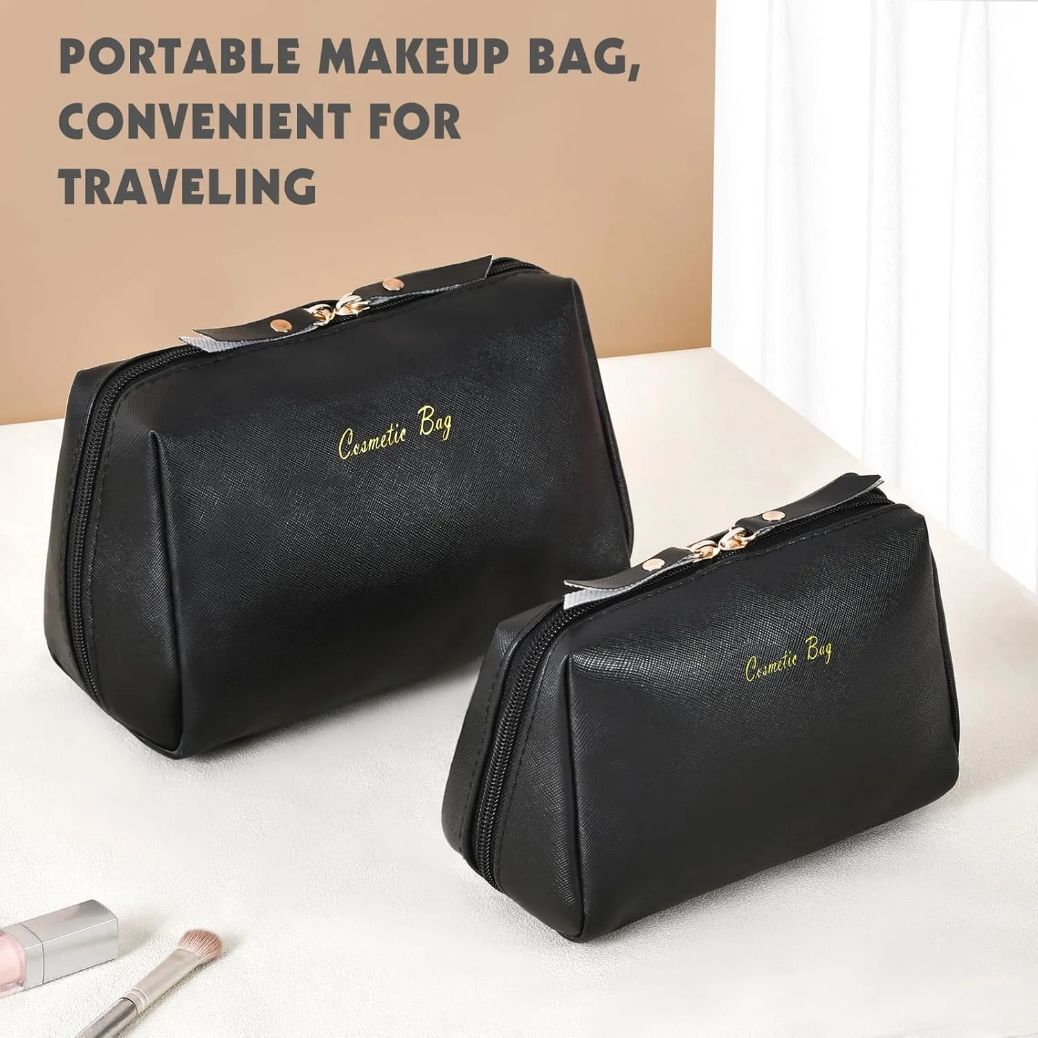 Topwey Black Makeup Bag, Travel Essentials Cosmetic Bags for Women, Waterproof Portable Pouch travel toiletry bag with Divider (Small)