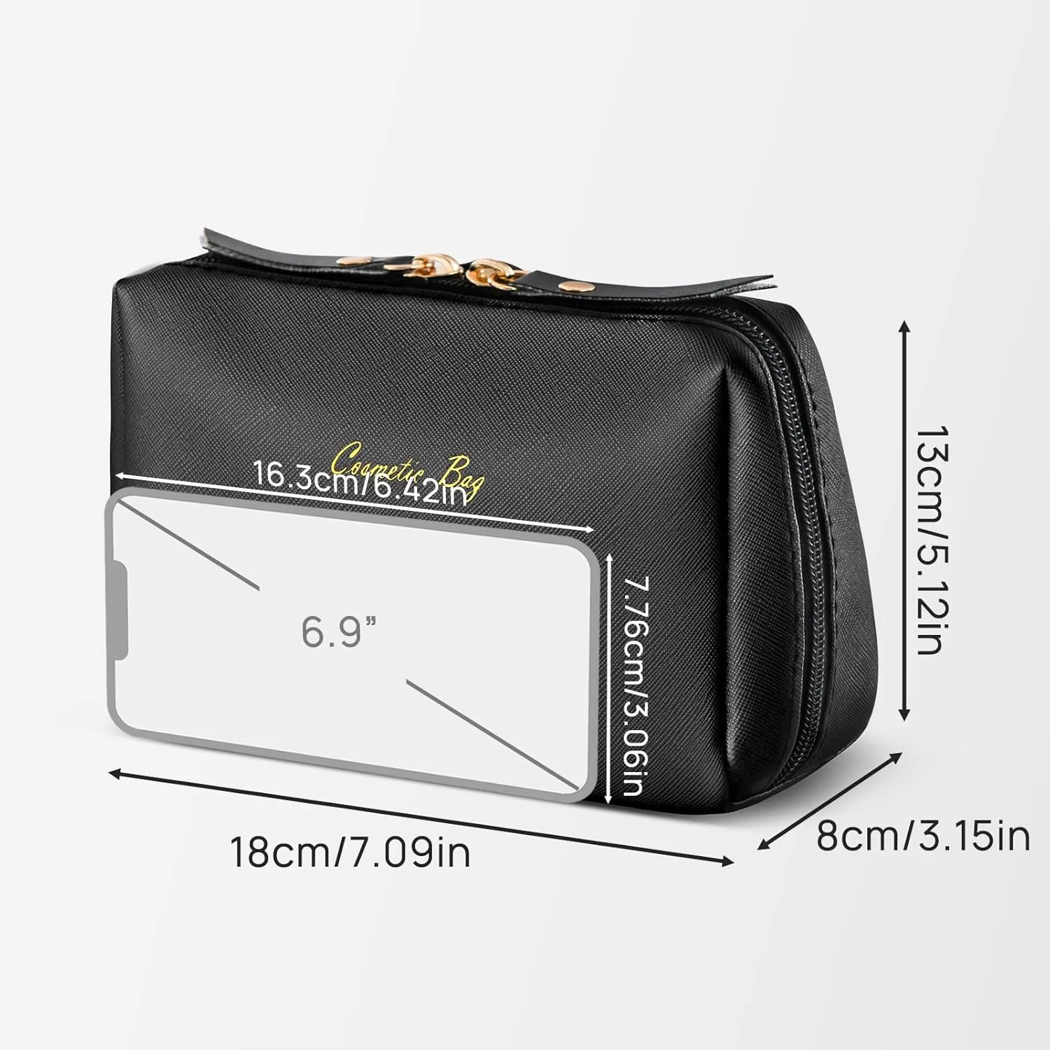 Topwey Black Makeup Bag, Travel Essentials Cosmetic Bags for Women, Waterproof Portable Pouch travel toiletry bag with Divider (Small)
