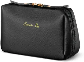 Topwey Black Makeup Bag, Travel Essentials Cosmetic Bags for Women, Waterproof Portable Pouch travel toiletry bag with Divider (Small)