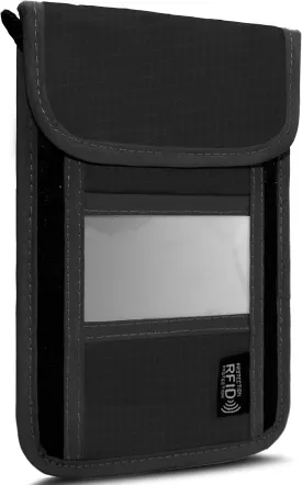 Travel Neck Wallet with RFID Blocking  Passport Holder Organizer Neck Pouch  Portable Easy to Conceal Travel Pouch (PVC Black)