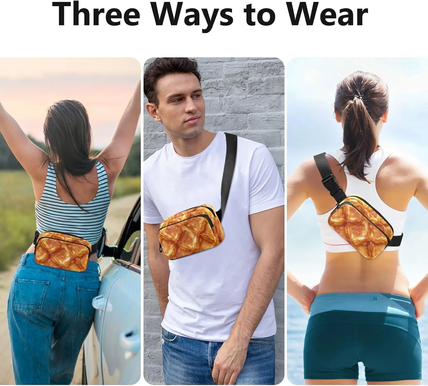 Waffle Fanny Pack for Men Women,Crossbody Waist Bag Pack with Adjustable Strap Mini Belt Bag for Running Cycling