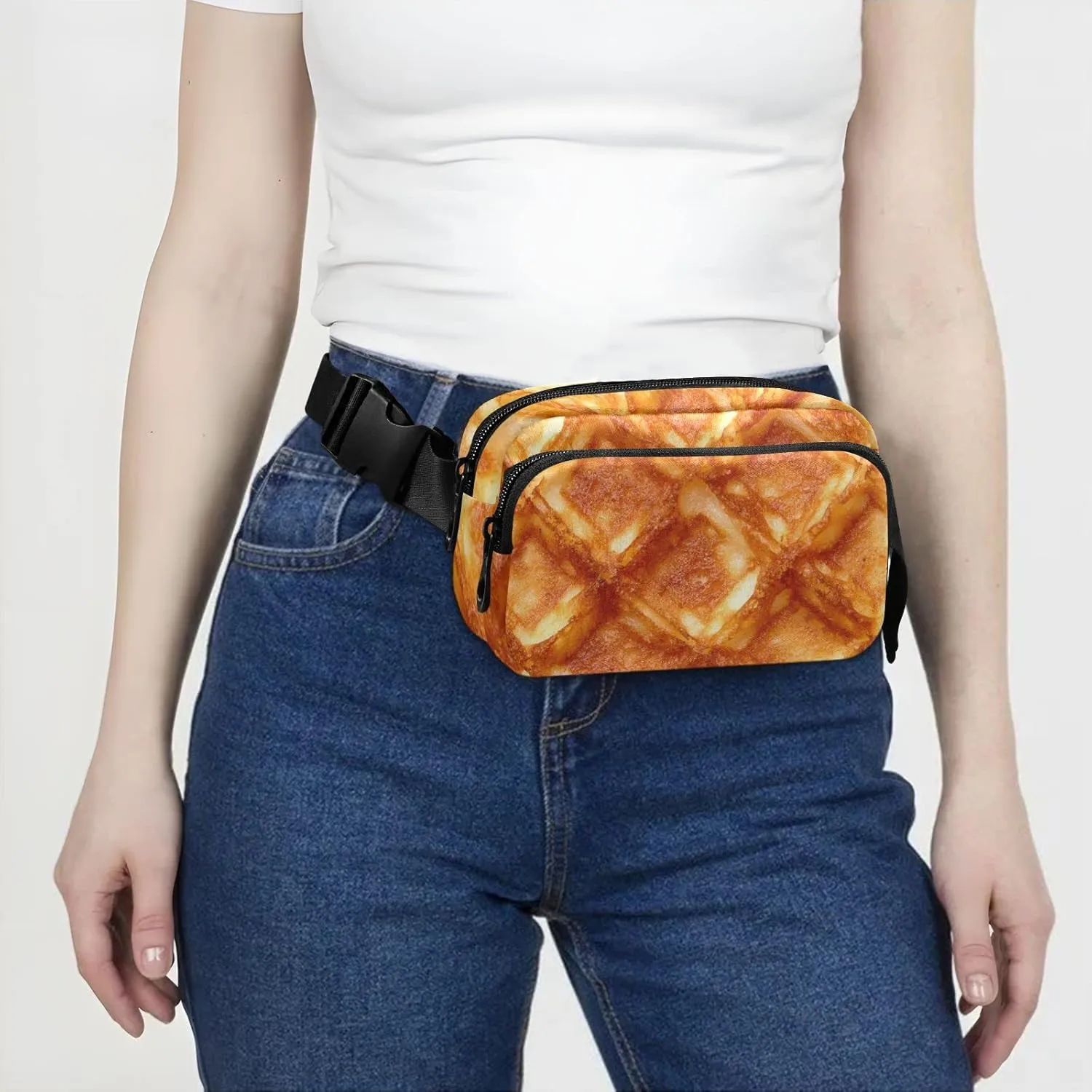Waffle Fanny Pack for Men Women,Crossbody Waist Bag Pack with Adjustable Strap Mini Belt Bag for Running Cycling