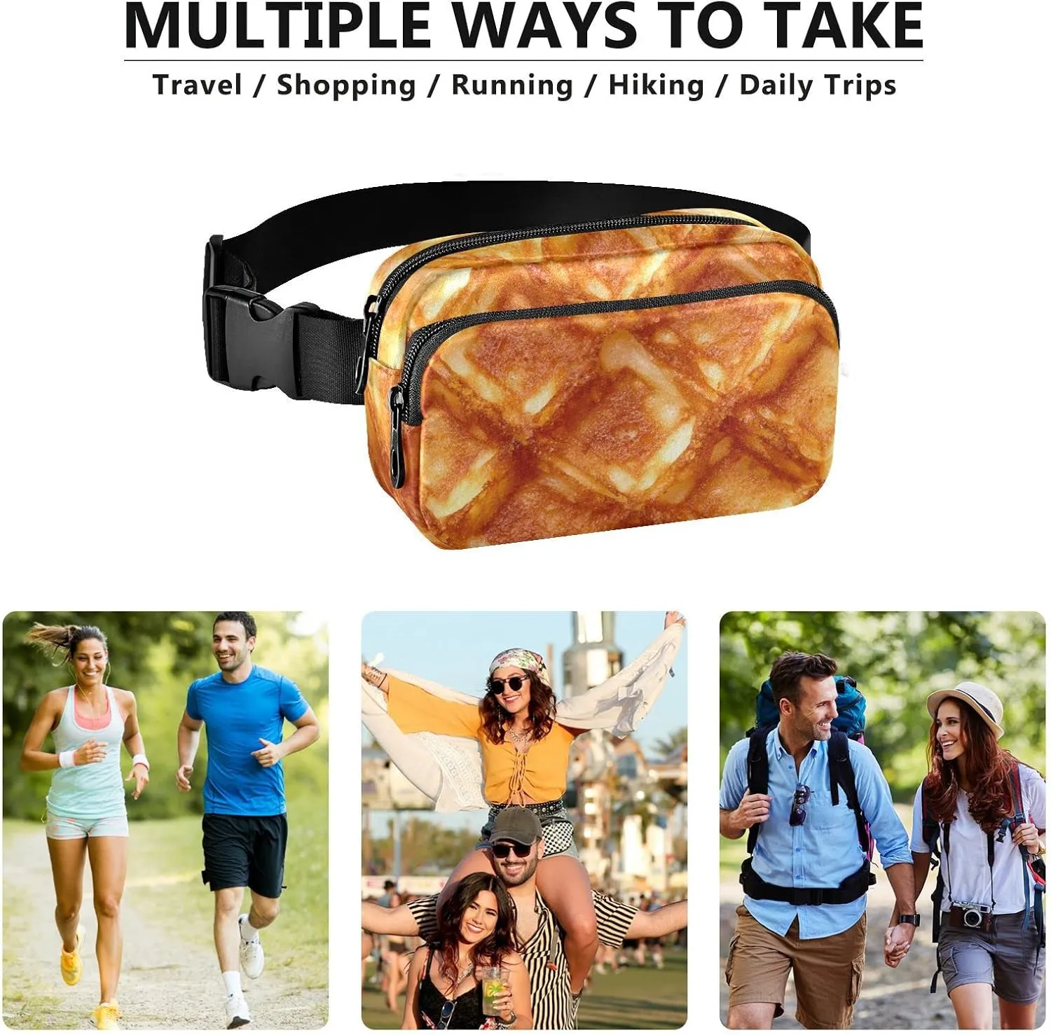 Waffle Fanny Pack for Men Women,Crossbody Waist Bag Pack with Adjustable Strap Mini Belt Bag for Running Cycling