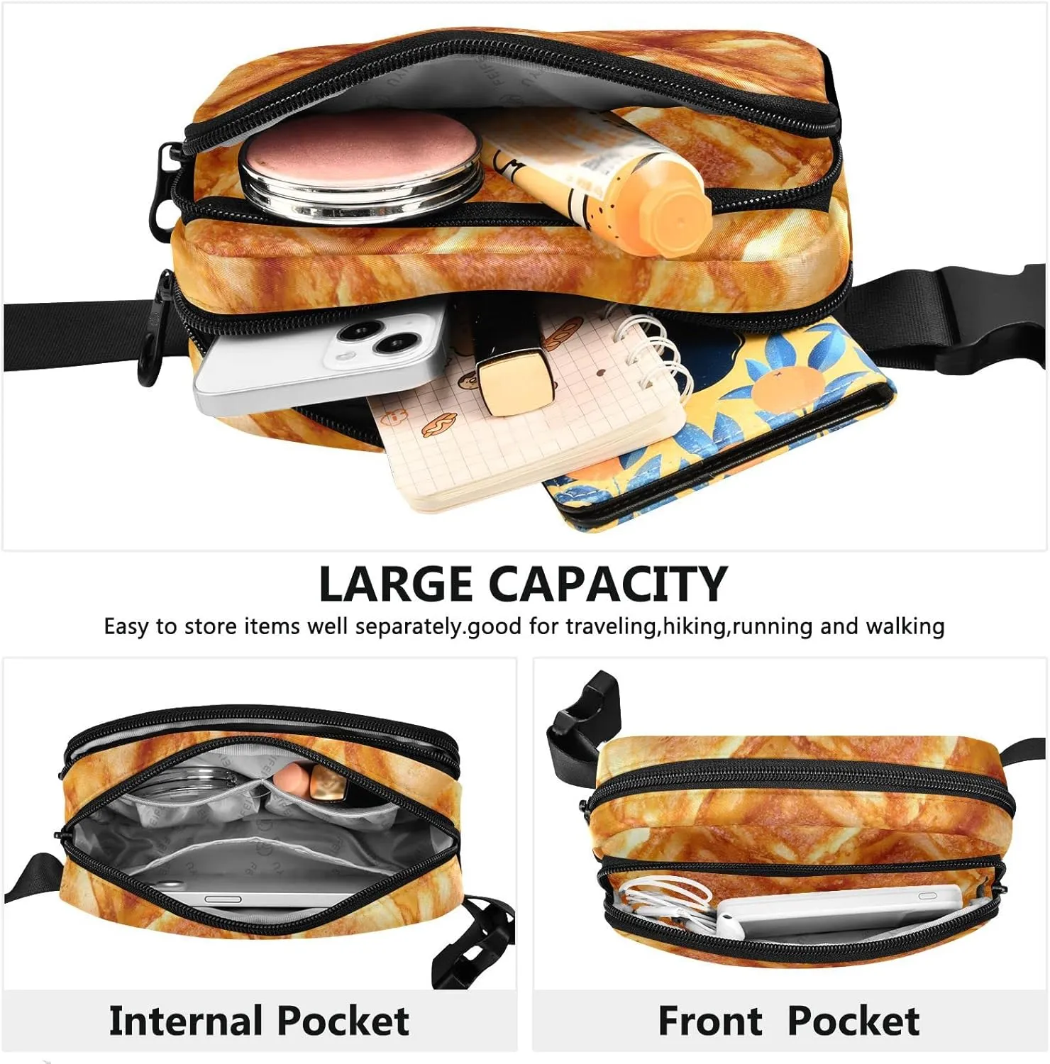 Waffle Fanny Pack for Men Women,Crossbody Waist Bag Pack with Adjustable Strap Mini Belt Bag for Running Cycling