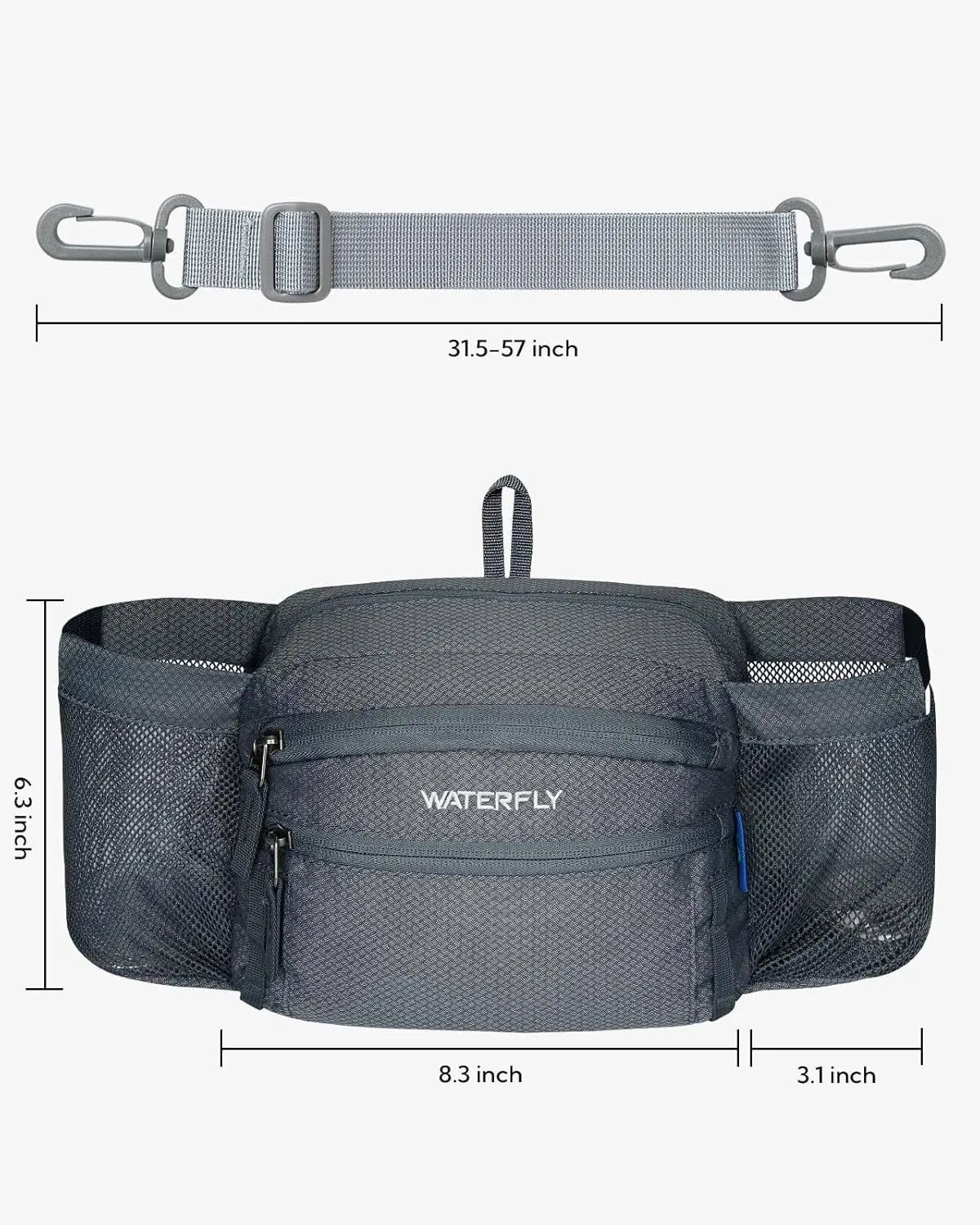 WATERFLY Fanny Pack Waist Bag: Waist Pack for Women Men with Two Water Bottle Holder Hiking Fanny Pack for Running Walking DogWalking Travel Cycling