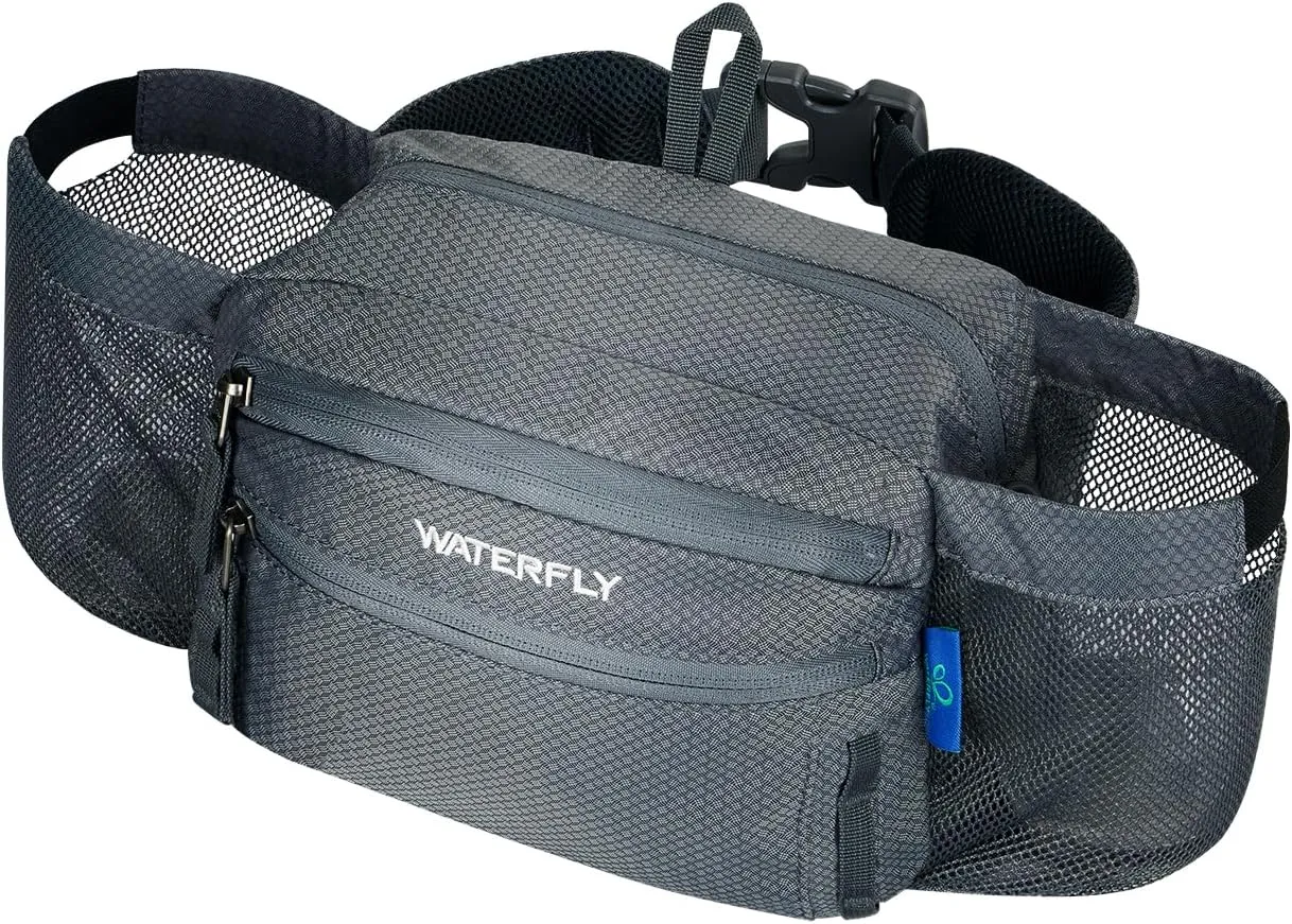 WATERFLY Fanny Pack Waist Bag: Waist Pack for Women Men with Two Water Bottle Holder Hiking Fanny Pack for Running Walking DogWalking Travel Cycling