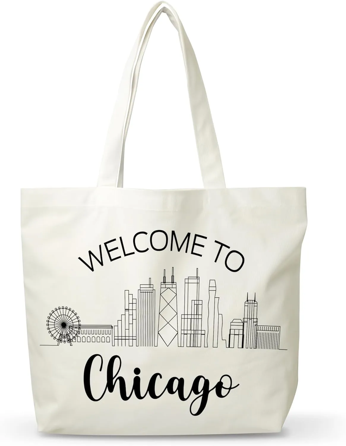 Women Chicago Canvas Tote Bag, Souvenir Gifts For Travel Lovers, Reusable Grocery Folding Shopping Tote, Aesthetic Shoulder Bag, Thanksgiving Christmas Gifts For Friends Colleagues -A23