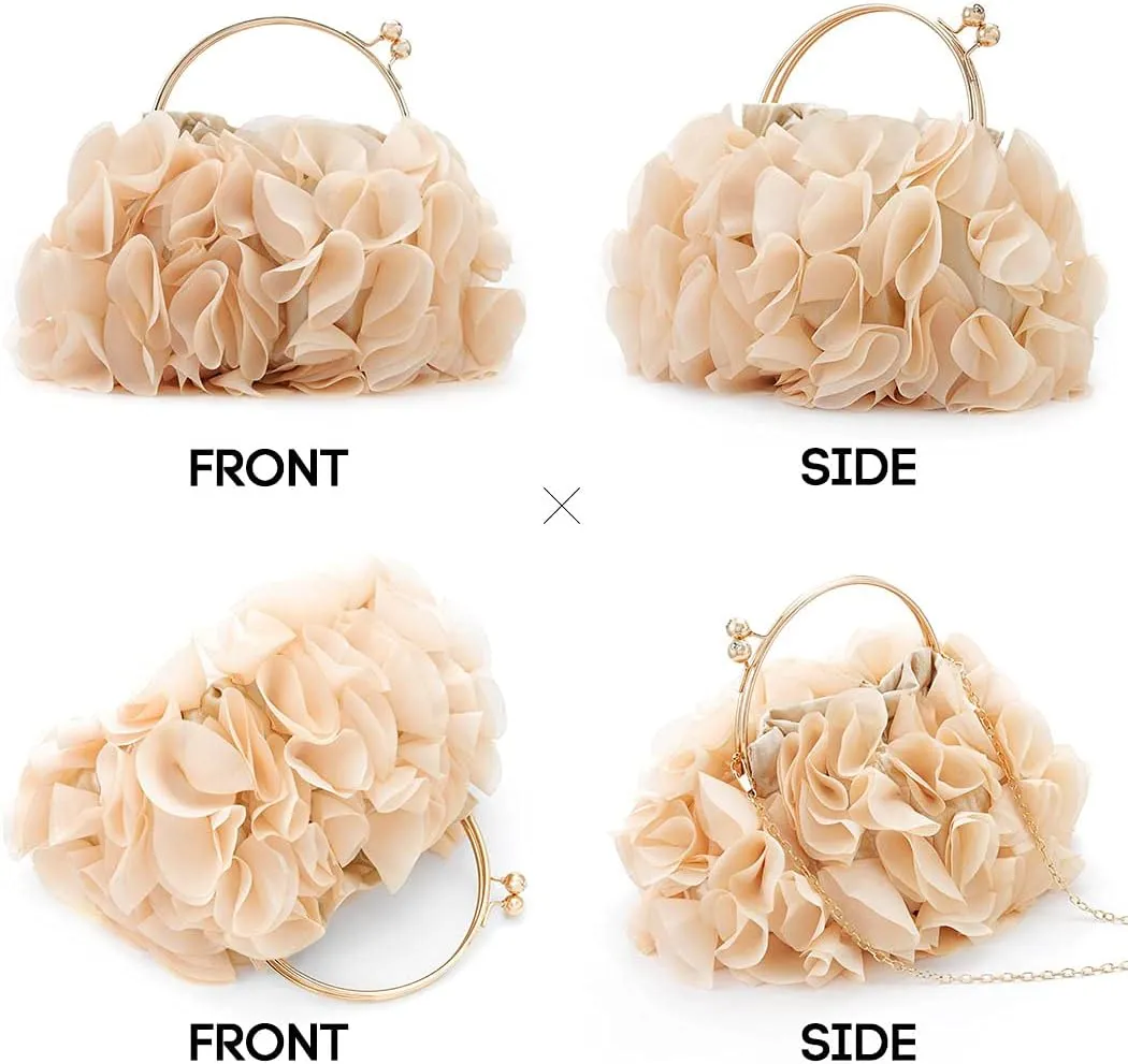 Yokawe Floral Clutch Purses for Women Satin Flower Evening Bag Party Prom Handbags