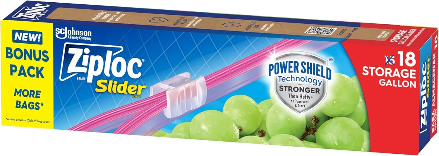 Ziploc Gallon Food Storage Slider Bags, Power Shield Technology for More Durability, 18 Count